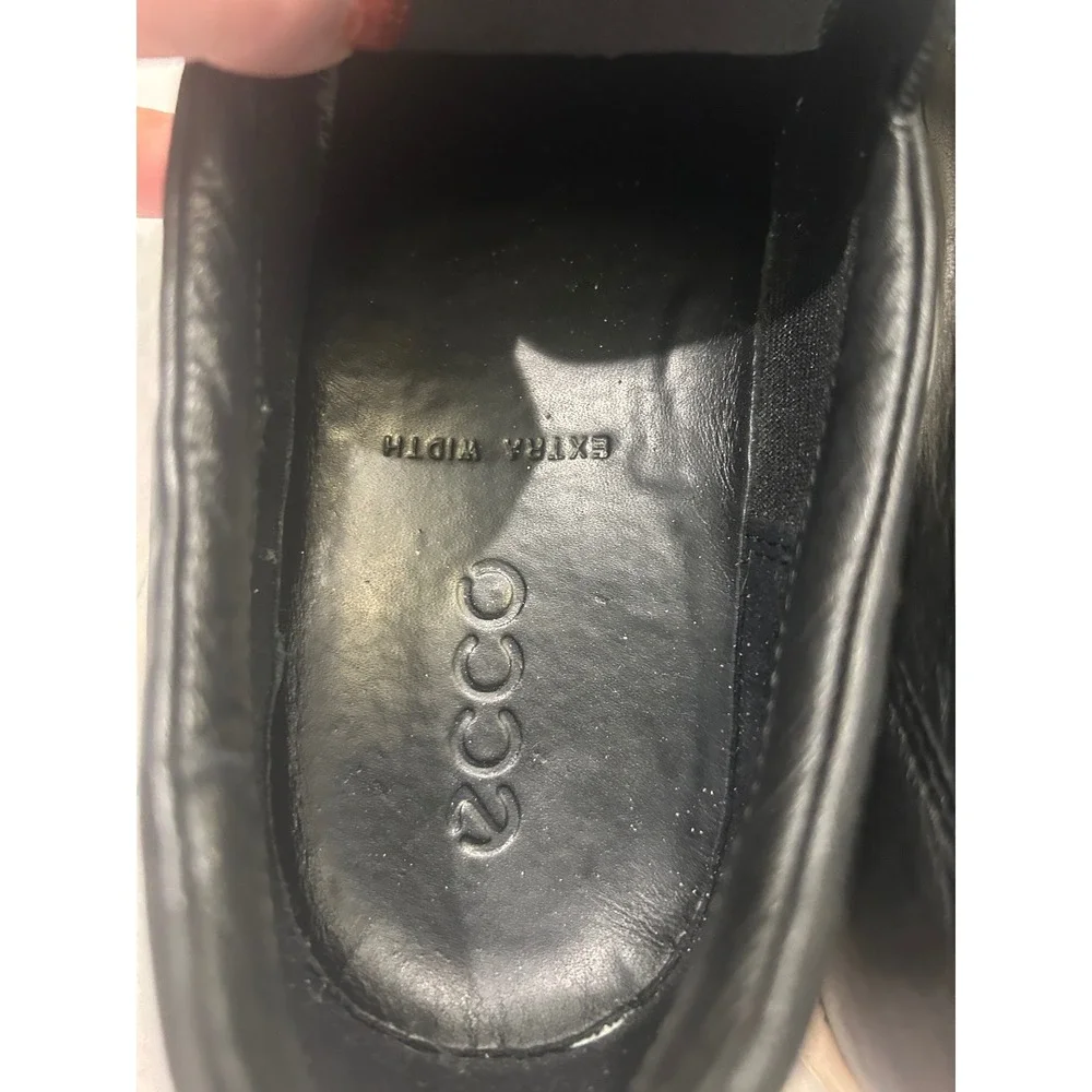 ECCO Slip On Sneakers Black Woven Leather Soft 7 Extra Width Flats 42 US 11-11.5